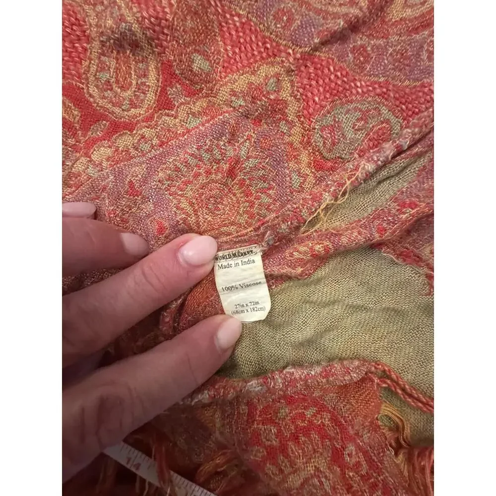 Colorful Paisley Patterned Scarf with Fringe Edges